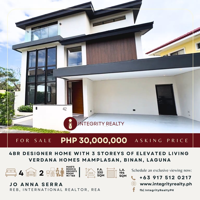 Modern 4-Bedroom 3-Storey House for Sale in Verdana Homes, Mamplasan, Biñan Laguna