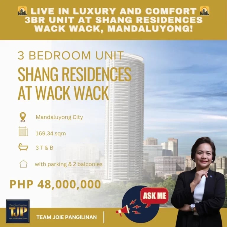 Shang Residences at Wack Wack, Mandaluyong City: 3-Bedroom For Sale.