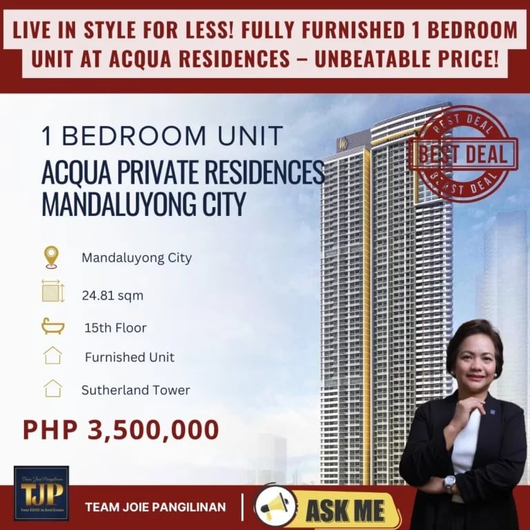 Acqua Private Residences, Mandaluyong City: 1-Bedroom Unit For Sale