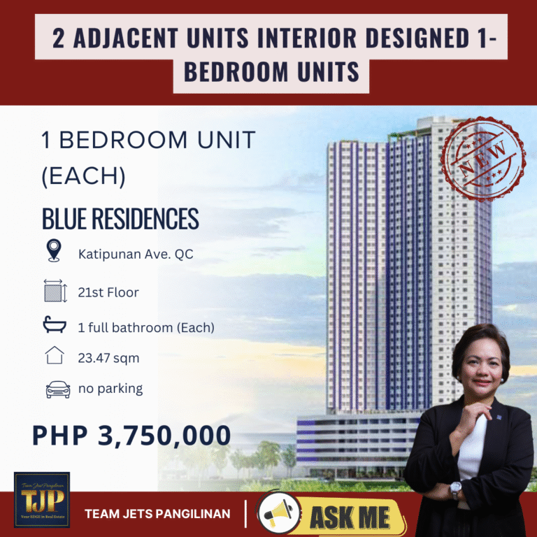 Blue Residences, Katipunan Ave. Quezon City: 2 Adjacent Units Interior Designed 1-Bedroom Unit